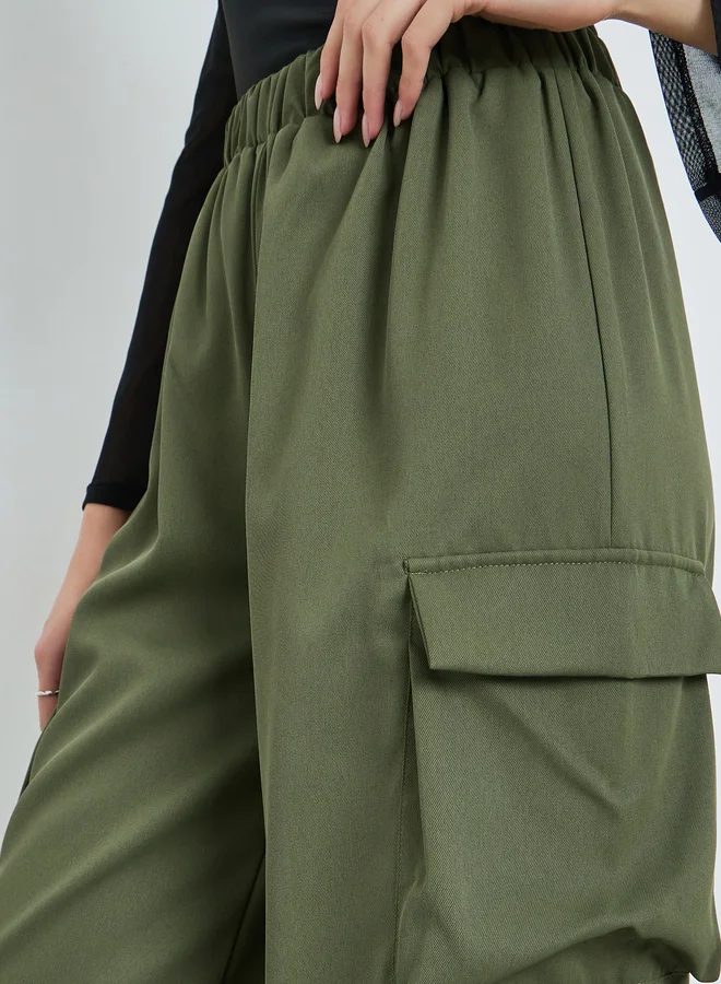 Take Two  Green Baggy Cargo Pants with Elastic Waistband for Women | Best Price UAE