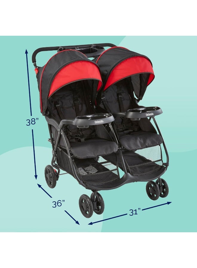 Kolcraft KT011-BLK1 - Cloud Plus Double Lightweight Stroller (Up To 40Lbs) - Red And Black - Image 2