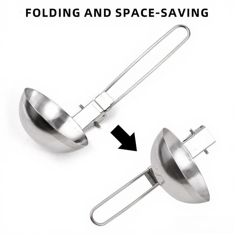 Stainless Steel Skimmer Slotted Spoon Long Handle Ladle Serving Utensil Collapsible Camping Cutlery - Image 2