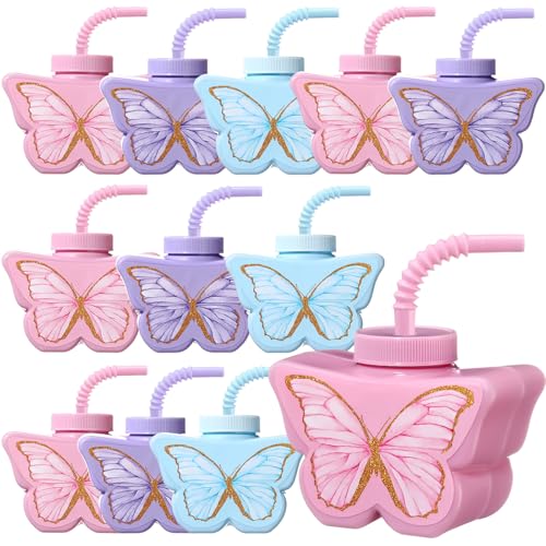 Mifoci 12 Pcs Butterfly Shape Cups Bulk 10 oz Plastic Butterfly Themed Drinking Cups Pink and Purple Tea Party Supplies Fairy Birthday Party Decoration for Girls Wedding Baby Shower Favor - Image 1