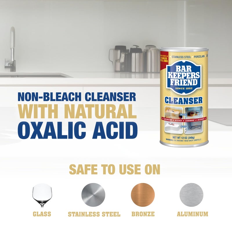 Bar Keepers Friend Powder Cleanser (2 x 12 oz) Multipurpose Cleaner, Stain & Rust Remover for Bathroom, Kitchen & Outdoor Use on Stainless Steel, Aluminum, Brass, Tile, Ceramic, Porcelain & More - Image 5