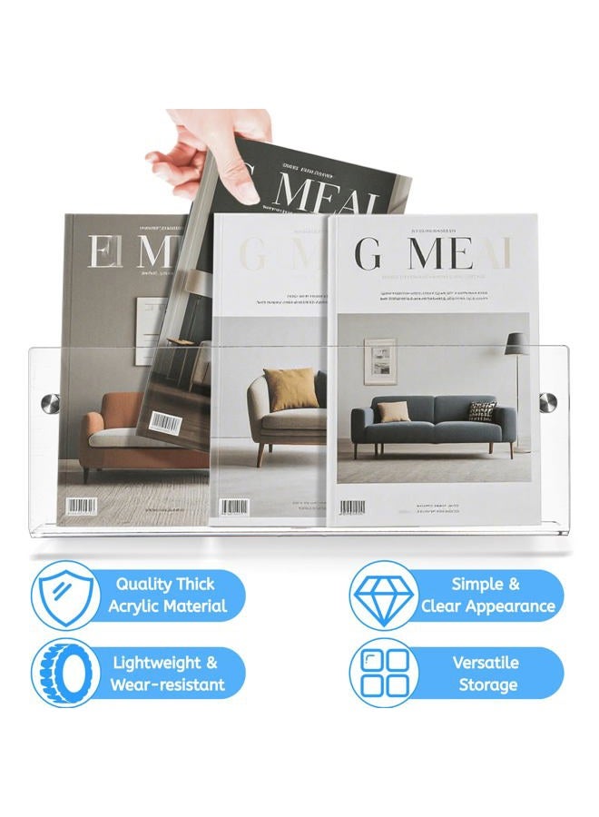 Youeon 2 Pcs Clear Acrylic Magazine Holder Wall Mount, 17 Inch Hanging Magazine Rack with Hardware, Floating Bookshelf Brochure Display Organizer for Home, Office, Reception Area - Image 4