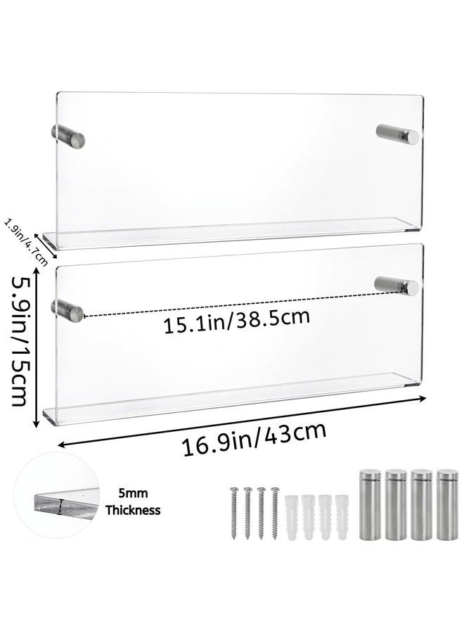 Youeon 2 Pcs Clear Acrylic Magazine Holder Wall Mount, 17 Inch Hanging Magazine Rack with Hardware, Floating Bookshelf Brochure Display Organizer for Home, Office, Reception Area - Image 2