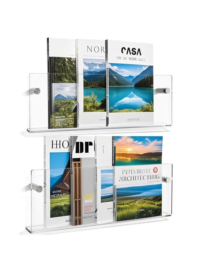 Youeon 2 Pcs Clear Acrylic Magazine Holder Wall Mount, 17 Inch Hanging Magazine Rack with Hardware, Floating Bookshelf Brochure Display Organizer for Home, Office, Reception Area - Image 1