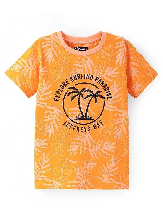 Pine Kids Pine Kids Cotton Knit Half Sleeves Tropical Printed T-Shirt - Orange
