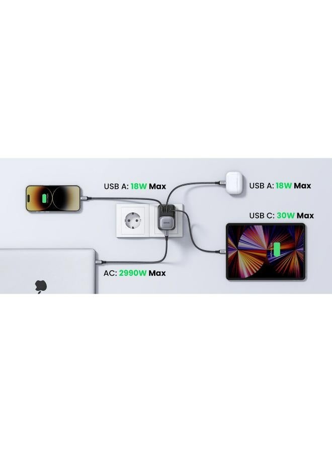 يو جرين [6957303896134] UGREEN Outlet Extender 4-in-1 30W - Image 3