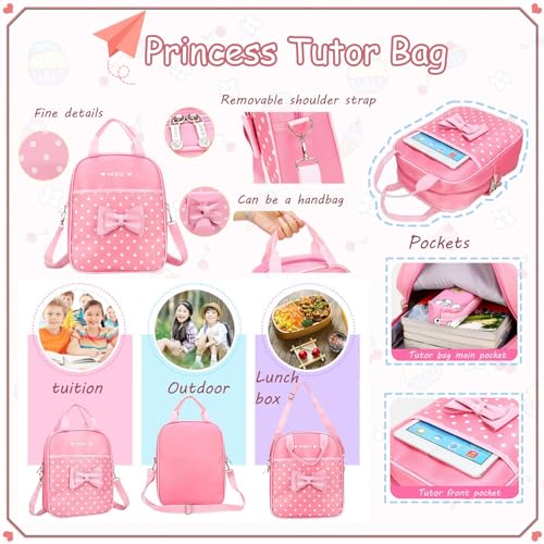 VIDOSCLA School Bags for Girls,2Pcs Bowknot Students Backpack,Elementary Princess Bookbag Sets for School - Image 4