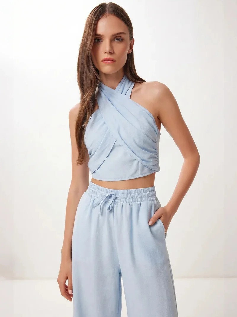 السعادة في إسطنبول ISTANBUL Halter Blouse And Wide-Leg Trousers Set