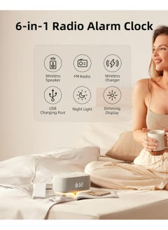 EZVALO EZVALO 6-in-1 Smart Alarm Clock with Bluetooth Speaker, FM Radio, Wireless Charging Pad, USB-C Fast Charger, Night Light & LED Display  - Image 2