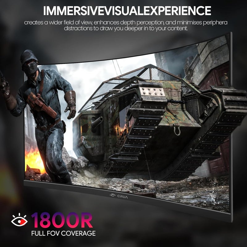 CRUA شاشة ألعاب 27 بوصة FHD 180Hz منحنية 1800R، دقة 1080P (1920x1080)، سرعة 1ms (GTG)، 100% sRGB، FreeSync، مناسبة للألعاب الإلكترونية والاستخدام المنزلي والمكتبي - Image 5
