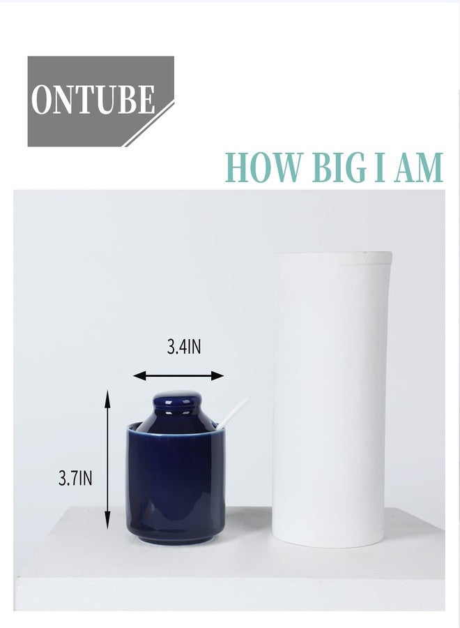 ONTUBE Ceramic Sugar Bowl with Lid and Spoon,Porcelain Seasoning Box Salt Bowl,8oz (Navy) - Image 3