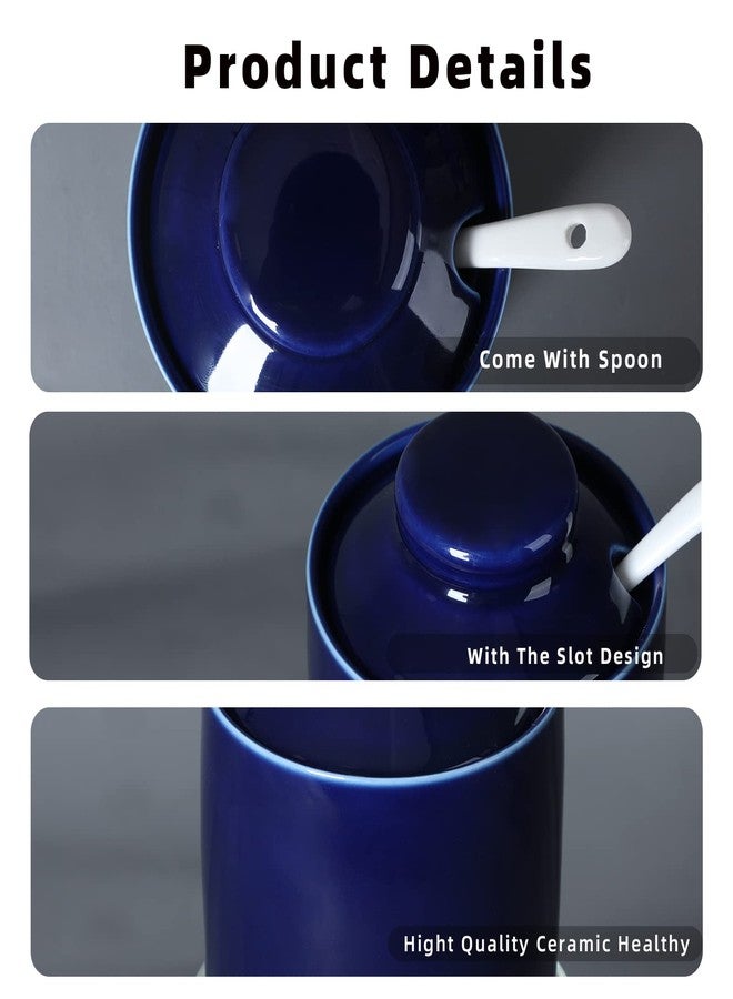 ONTUBE Ceramic Sugar Bowl with Lid and Spoon,Porcelain Seasoning Box Salt Bowl,8oz (Navy) - Image 2