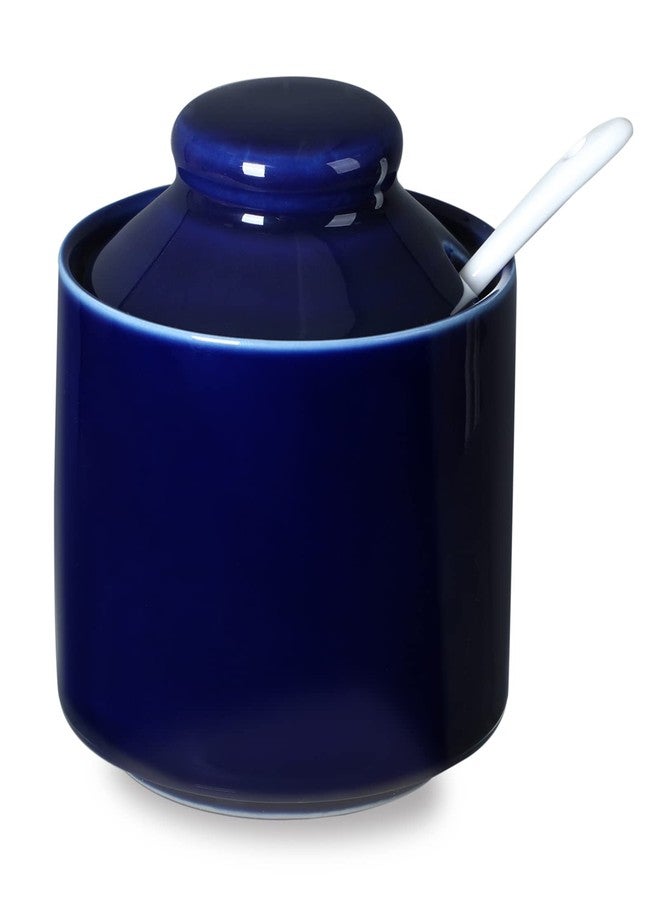 ONTUBE Ceramic Sugar Bowl with Lid and Spoon,Porcelain Seasoning Box Salt Bowl,8oz (Navy) - Image 1