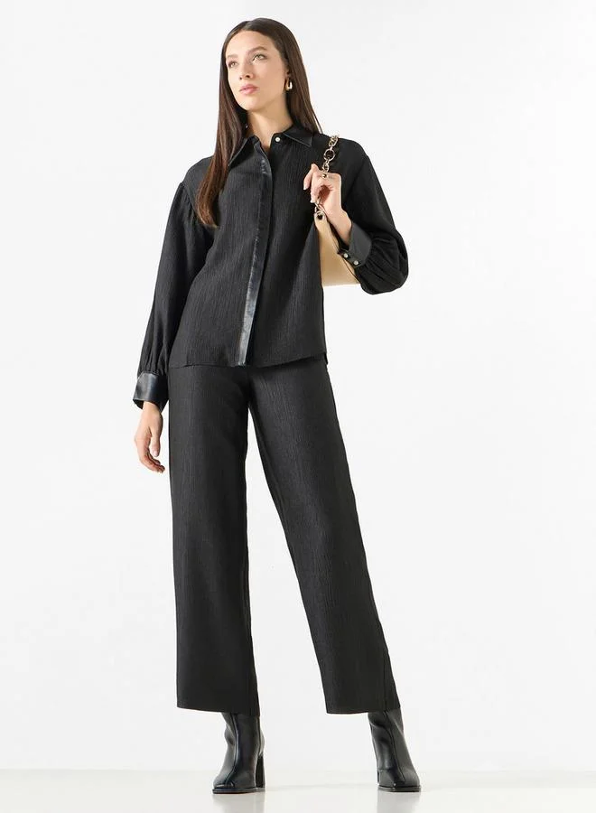Iconic Iconic Textured Straight Fit Flexi Waist Trousers