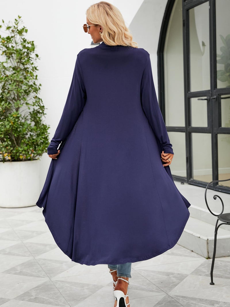 POGTMM Women's Long Sleeve Casual Wrap Long Cardigan Coverup Outwear Sweater Duster Jacket (Navy Blue, L) - Image 5