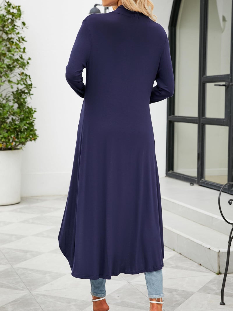 POGTMM Women's Long Sleeve Casual Wrap Long Cardigan Coverup Outwear Sweater Duster Jacket (Navy Blue, L) - Image 4