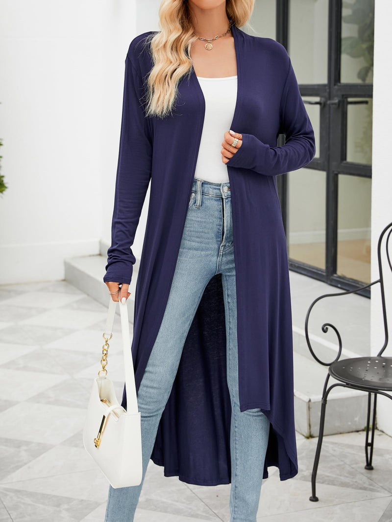 POGTMM Women's Long Sleeve Casual Wrap Long Cardigan Coverup Outwear Sweater Duster Jacket (Navy Blue, L) - Image 2