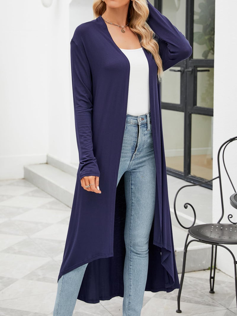 POGTMM Women's Long Sleeve Casual Wrap Long Cardigan Coverup Outwear Sweater Duster Jacket (Navy Blue, L) - Image 3