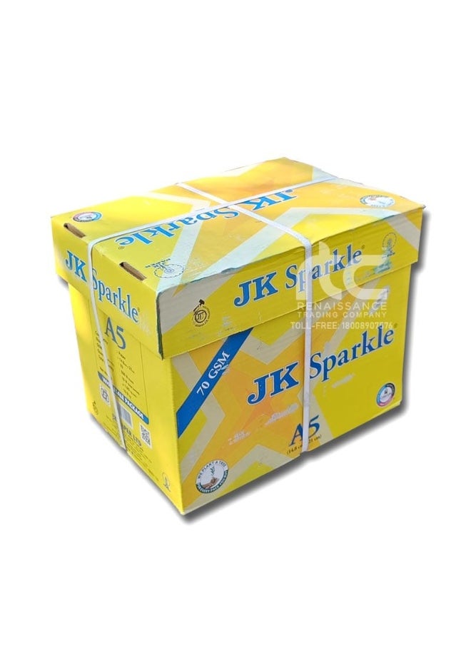 Generic JK Sparkle A4 Copy Paper – 70 GSM, 500 Sheets per Ream, Carton of 5 Reams – White Paper, Yellow Box Packaging  - Image 1