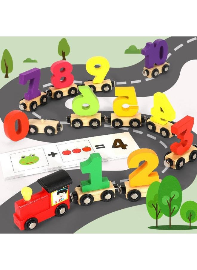 Children's Educational Toy Car Wooden Twelve Magnetic Digital Small Train Early Learning Toy Building Blocks Magnetic Car 