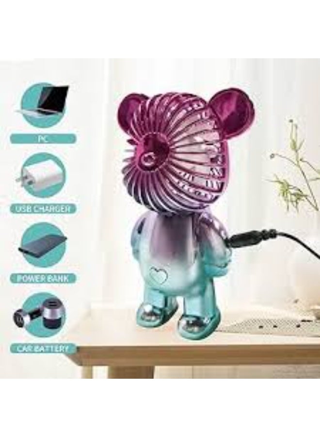 ميني فان مروحة محمولة قابلة للشحن مروحة كهربائية محمولة لطيفة بشكل دب مع شاحن USB للمكتب - Image 3