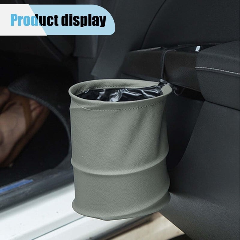 LHDOS Car Trash Can, PU Leather Waterproof Leak Proof Car Garbage Can, Collapsible Pop Up Car Trash Bin, Multipurpose Foldable Car Trash Bag, Portable Storage Bag for Car Interior Hanging (Grey) - Image 4