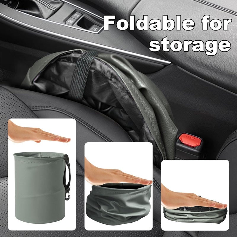 LHDOS Car Trash Can, PU Leather Waterproof Leak Proof Car Garbage Can, Collapsible Pop Up Car Trash Bin, Multipurpose Foldable Car Trash Bag, Portable Storage Bag for Car Interior Hanging (Grey) - Image 2