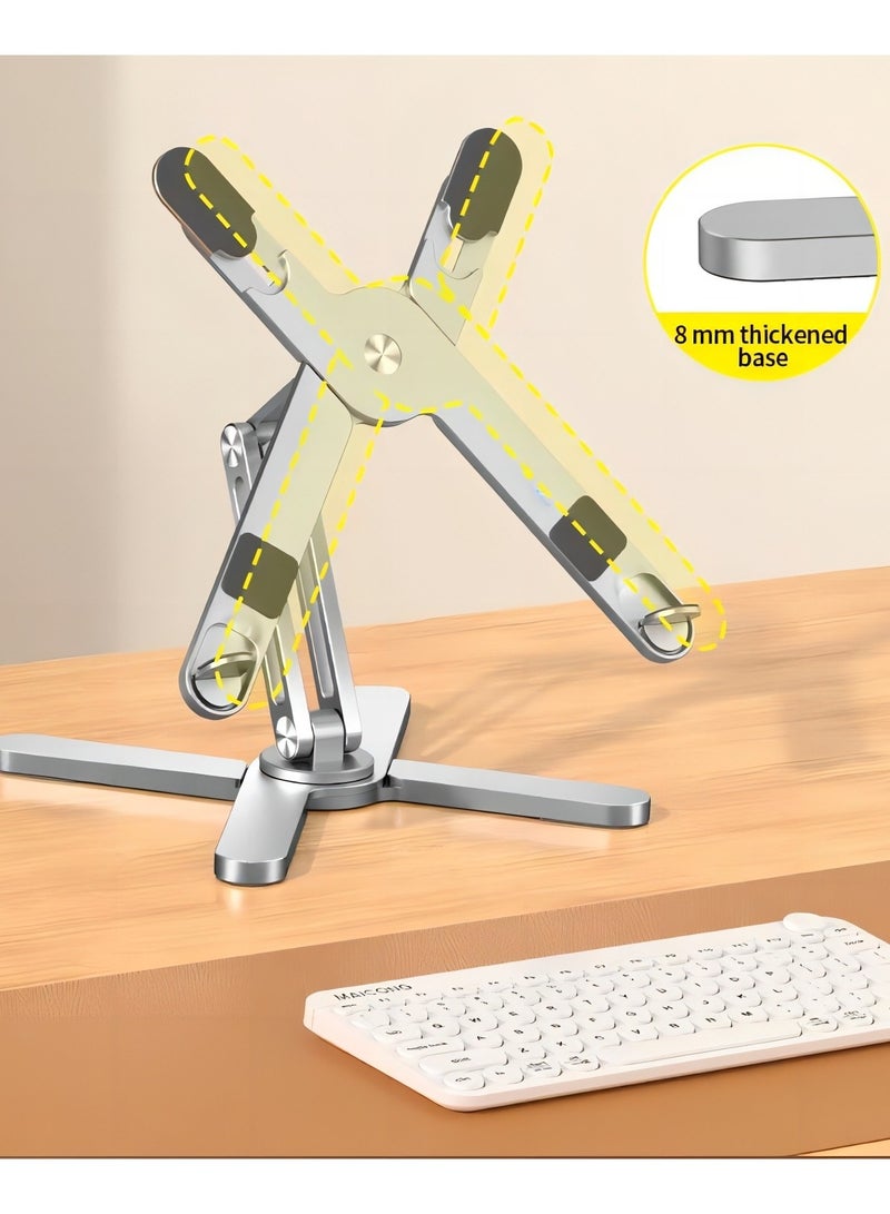 MCHOSE Adjustable Laptop Stand, 360° Rotating Desktop Cooling Stand, Foldable Aluminum Alloy Stand, Height Adjustable up to 26.5cm, Maximum Load 10kg, X-Type Design for Better Heat Dissipation, Retractable Silicone Pads, Ideal for Office & Entertainment Use - Image 5