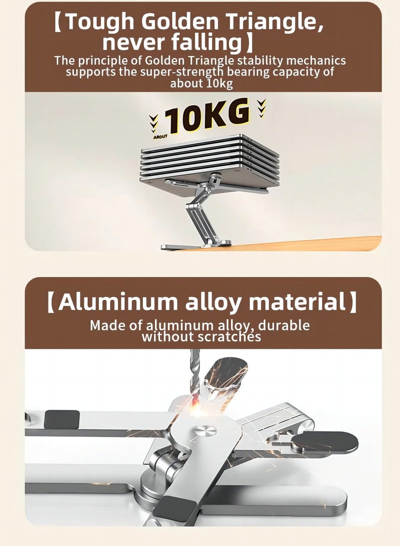 MCHOSE Adjustable Laptop Stand, 360° Rotating Desktop Cooling Stand, Foldable Aluminum Alloy Stand, Height Adjustable up to 26.5cm, Maximum Load 10kg, X-Type Design for Better Heat Dissipation, Retractable Silicone Pads, Ideal for Office & Entertainment Use - Image 3