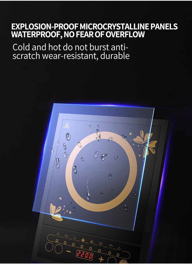 Beirui - Induction cooktop Infrared induction cooktop 2200W, intelligent temperature control 8 cooking modes, 4-digit LED display, 24-hour preset timer, overheat protection, microcrystalline plate - Image 1