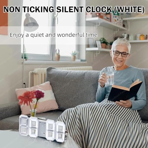 FunBlast 3D LED Digital Wall Clock – Silent Electronic Clock with Time, Date & Temperature Display, Alarm Function & USB Cable (White) - Image 3