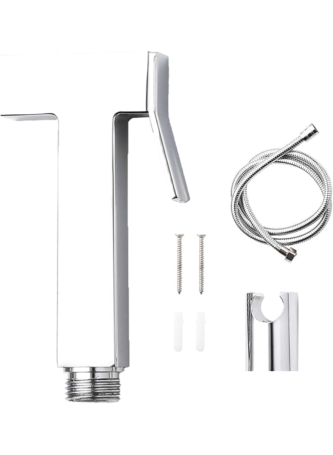 The Bros Shattaf Set, Bidet Sprayer with 1.2 m Hose and Seat, for Shower and Personal Hygiene (Silver) - Image 1