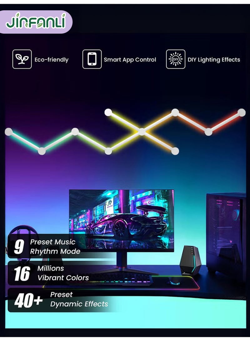 جين فان ل أنا سلك إضاءة حائط LED ذكي مزود بخاصية WiFi RGB، مع مزامنة الموسيقى وإضاءة ألعاب هندسية قابلة للربط بنفسك، إضاءة ديكور منزلي متغيرة الألوان لأكثر من 16 شهرًا، يعمل مع مساعد جوجل، لغرفة الألعاب وغرفة النوم - 9 قطع، لون أسود - Image 5