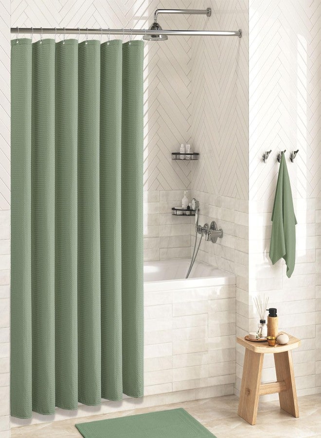 Dynamene Sage Green Shower Curtain - Waffle Textured Heavy Duty Thick Fabric Shower Curtains for Bathroom, 256GSM Luxury Weighted Polyester Cloth Bath Curtain Set with 12 Plastic Hooks，72Wx72H,Green - Image 2