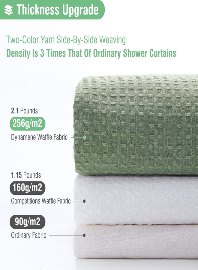 Dynamene Sage Green Shower Curtain - Waffle Textured Heavy Duty Thick Fabric Shower Curtains for Bathroom, 256GSM Luxury Weighted Polyester Cloth Bath Curtain Set with 12 Plastic Hooks，72Wx72H,Green - Image 3