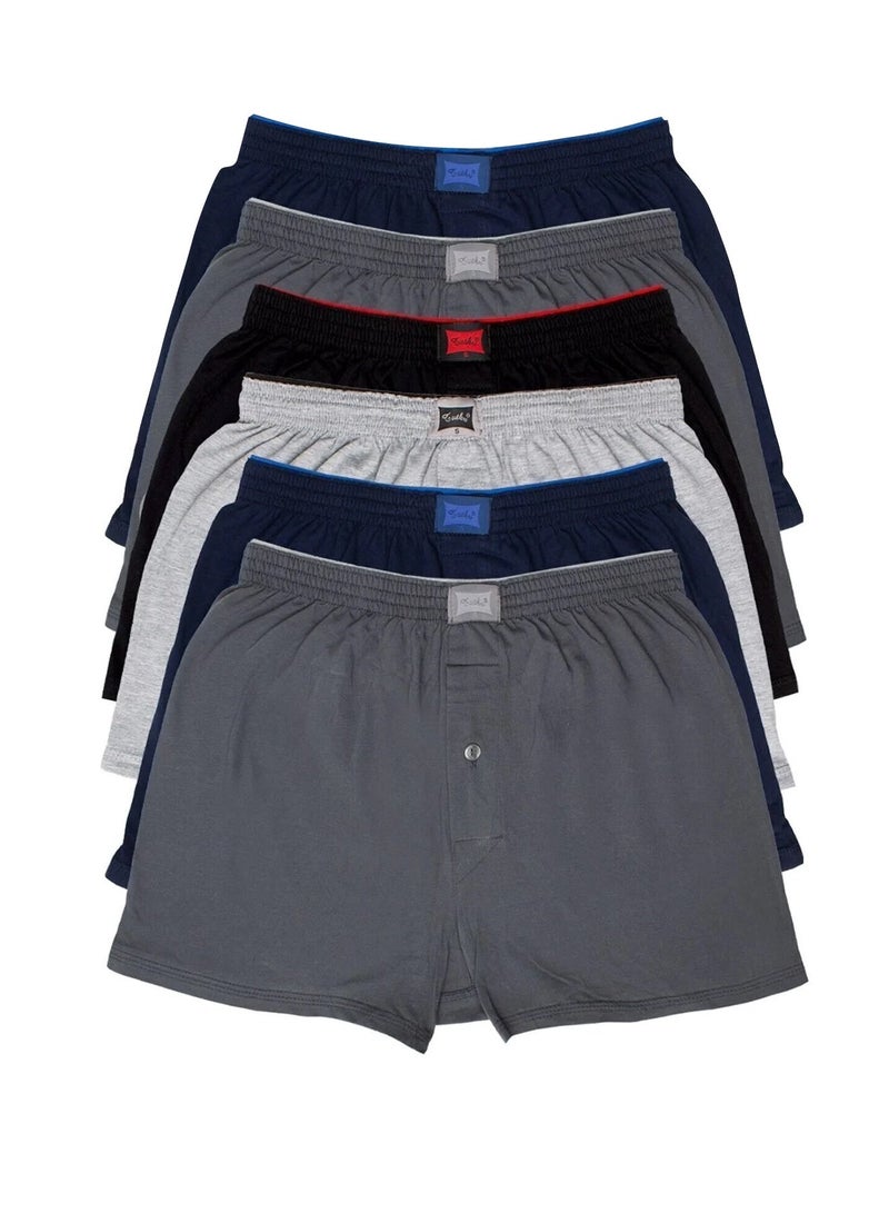 Alduja Men's Woven Boxer Shorts 6 Pack 100% Combed Cotton Soft Comfortable Elastic Waistband Assorted Colors - Image 3