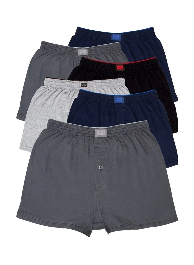 Alduja Men's Woven Boxer Shorts 6 Pack 100% Combed Cotton Soft Comfortable Elastic Waistband Assorted Colors - Image 1