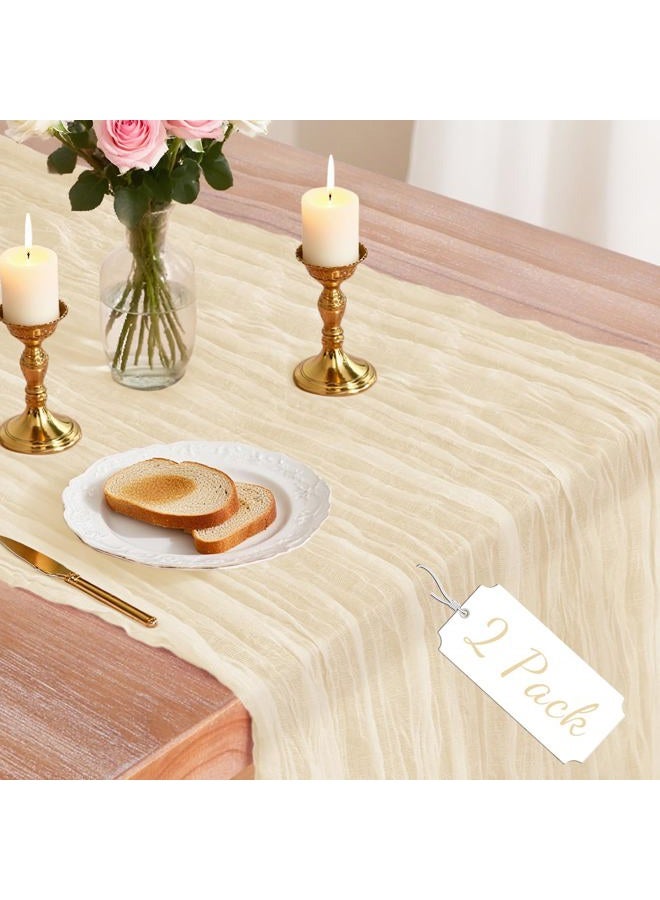 Jamestry 2 Pack Beige Cheesecloth Table Runner, 10Ft Boho Gauze Cheese Cloth Table Runners for Wedding, Party, Dinner, Baby Shower, 120 Inches Long Table Runner for Valentine's Day, Easter, Mother's Day Decor - Image 1