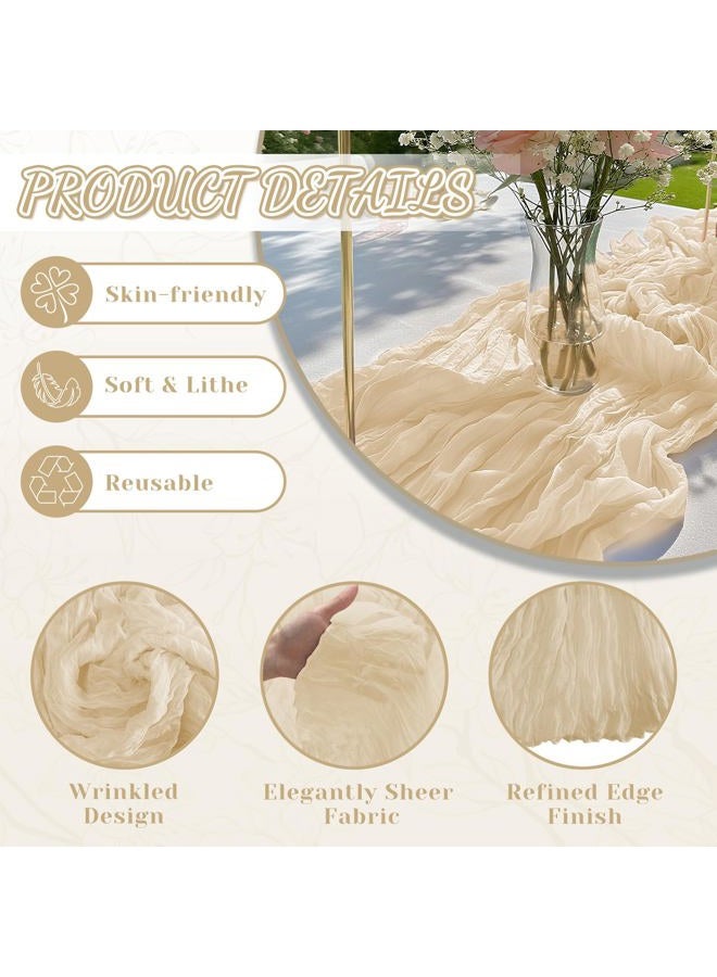 Jamestry 2 Pack Beige Cheesecloth Table Runner, 10Ft Boho Gauze Cheese Cloth Table Runners for Wedding, Party, Dinner, Baby Shower, 120 Inches Long Table Runner for Valentine's Day, Easter, Mother's Day Decor - Image 3