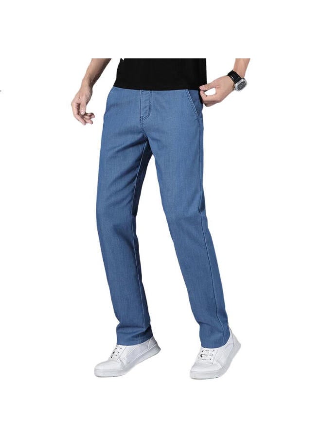Playboy Ice Silk Thin Jeans For Men, Spring And Summer Pants, Men'S Tencel Loose Straight-Leg Business Casual Trousers, Light Blue, Size 33 - Image 2