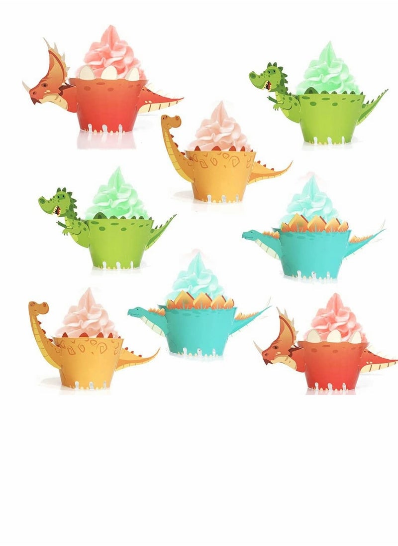 48 Pieces Dinosaur Cupcake Wrappers Toppers Safari Jungle Animal Theme Birthday Party Little Dino Cupcake Decorations for Boys Kids Dinosaur Themed Birthday Party Jurassic World Party Supplies