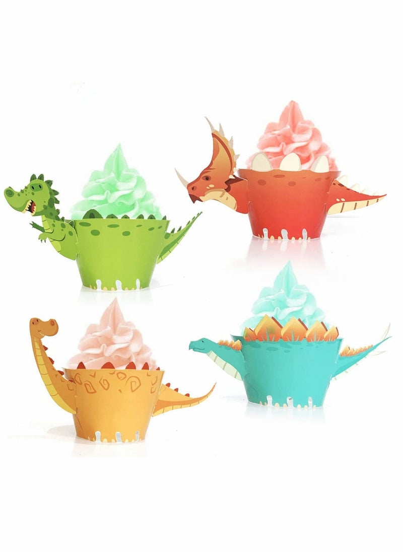 48 Pieces Dinosaur Cupcake Wrappers Toppers Safari Jungle Animal Theme Birthday Party Little Dino Cupcake Decorations for Boys Kids Dinosaur Themed Birthday Party Jurassic World Party Supplies