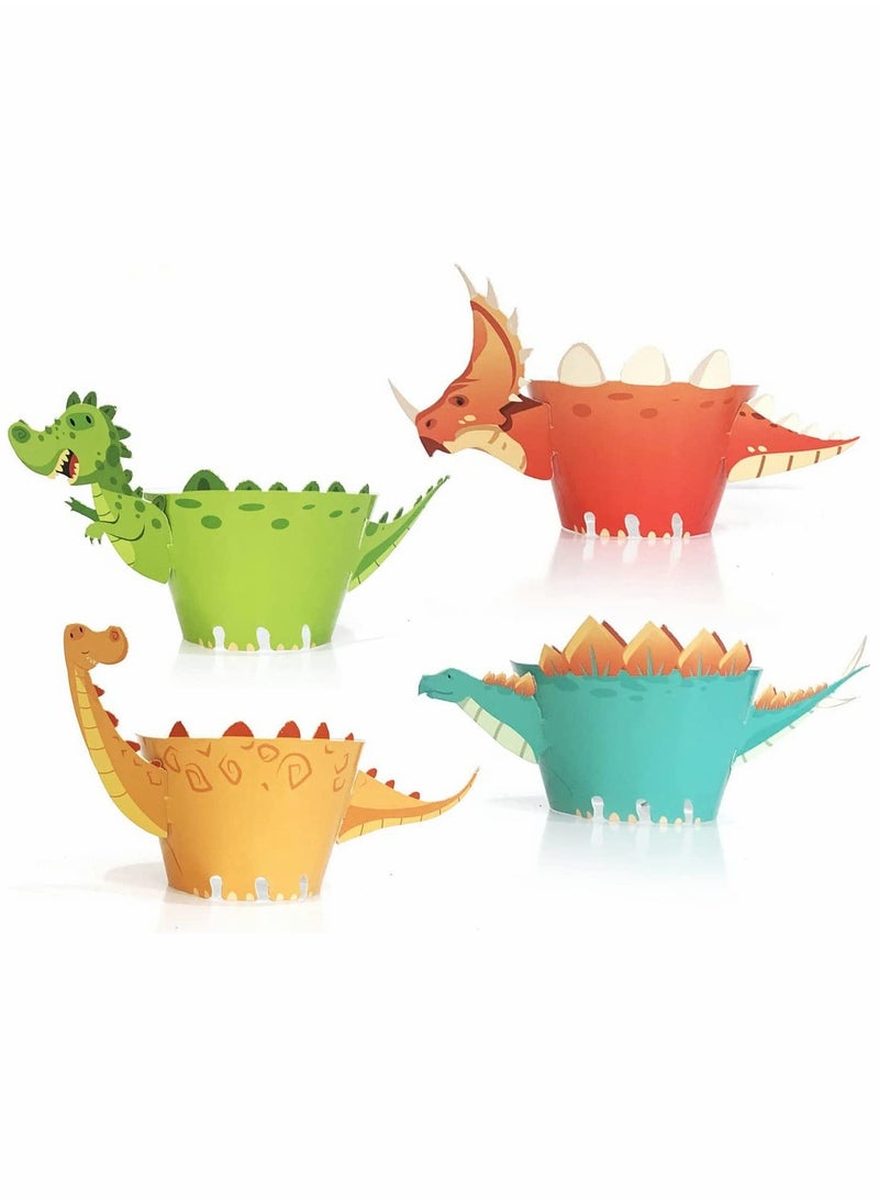 48 Pieces Dinosaur Cupcake Wrappers Toppers Safari Jungle Animal Theme Birthday Party Little Dino Cupcake Decorations for Boys Kids Dinosaur Themed Birthday Party Jurassic World Party Supplies