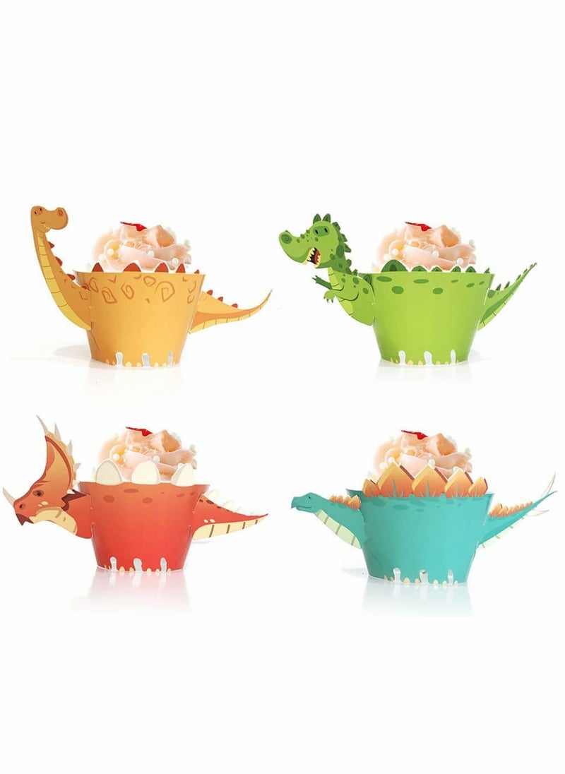 48 Pieces Dinosaur Cupcake Wrappers Toppers Safari Jungle Animal Theme Birthday Party Little Dino Cupcake Decorations for Boys Kids Dinosaur Themed Birthday Party Jurassic World Party Supplies
