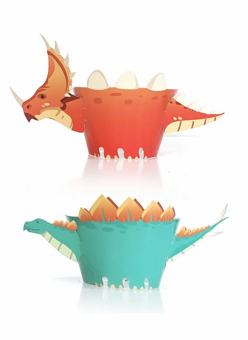 48 Pieces Dinosaur Cupcake Wrappers Toppers Safari Jungle Animal Theme Birthday Party Little Dino Cupcake Decorations for Boys Kids Dinosaur Themed Birthday Party Jurassic World Party Supplies