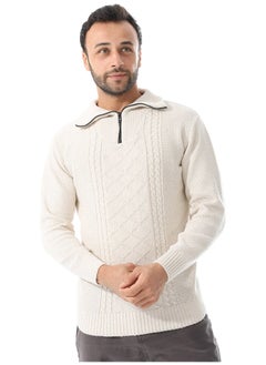 Andora Multi Knitted Patterns Pullover_Off White  - Image 2