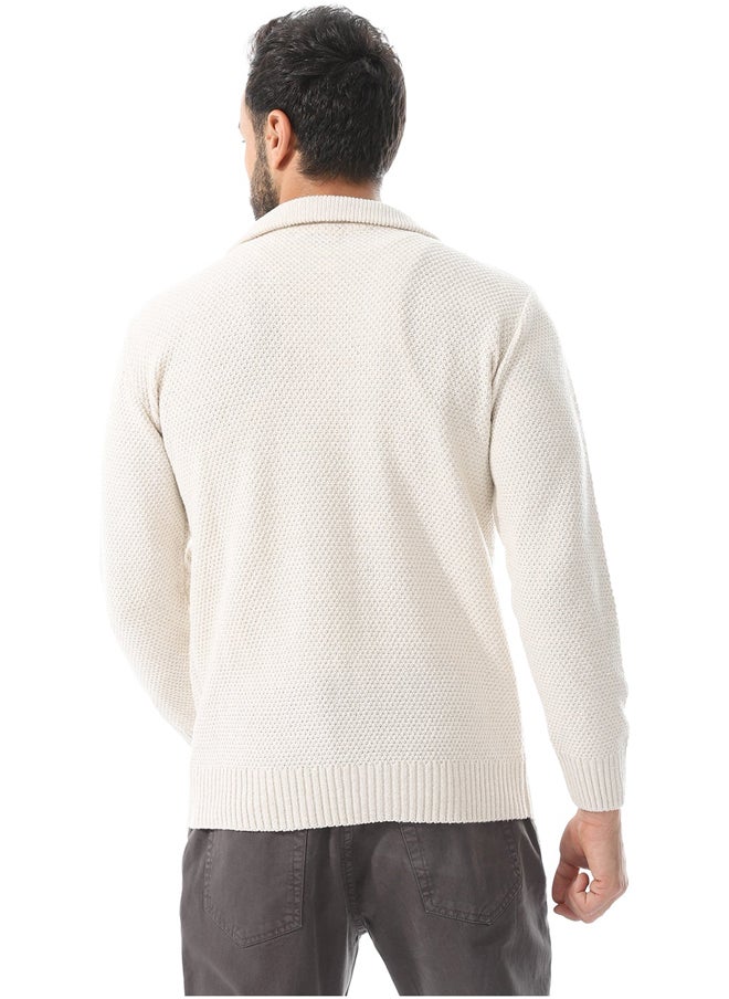 Andora - Multi Knitted Patterns Pullover_Off White - Image 1