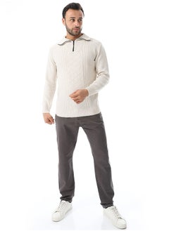 Multi Knitted Patterns Pullover_Off White