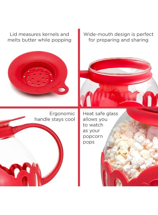 LOOPITYS Microwave Popcorn Popper 3-Quart puffed rice Pot with Temperature Safe Glass, 3-in-1 Lid Measures Kernels and Melts Butter，Made Without BPA，Dishwasher Safe，Corn popcorn, rice popcorn, and millet popcorn can be made in a microwave oven，(red) - Image 3