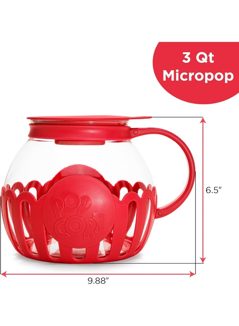 LOOPITYS Microwave Popcorn Popper 3-Quart puffed rice Pot with Temperature Safe Glass, 3-in-1 Lid Measures Kernels and Melts Butter，Made Without BPA，Dishwasher Safe，Corn popcorn, rice popcorn, and millet popcorn can be made in a microwave oven，(red) - Image 4